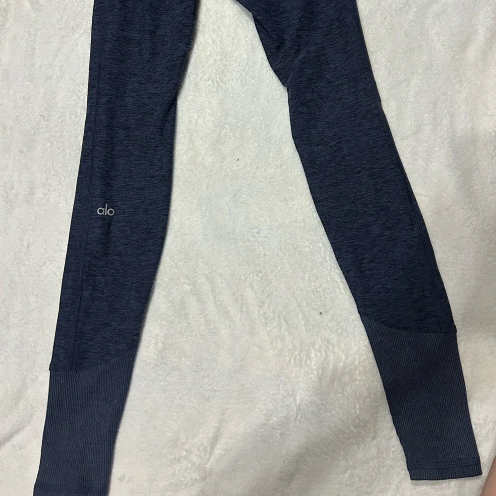 Alo Yoga Pants Leggings High Rise Ribbed Waist Ankles Lounge Sz XXS Blue